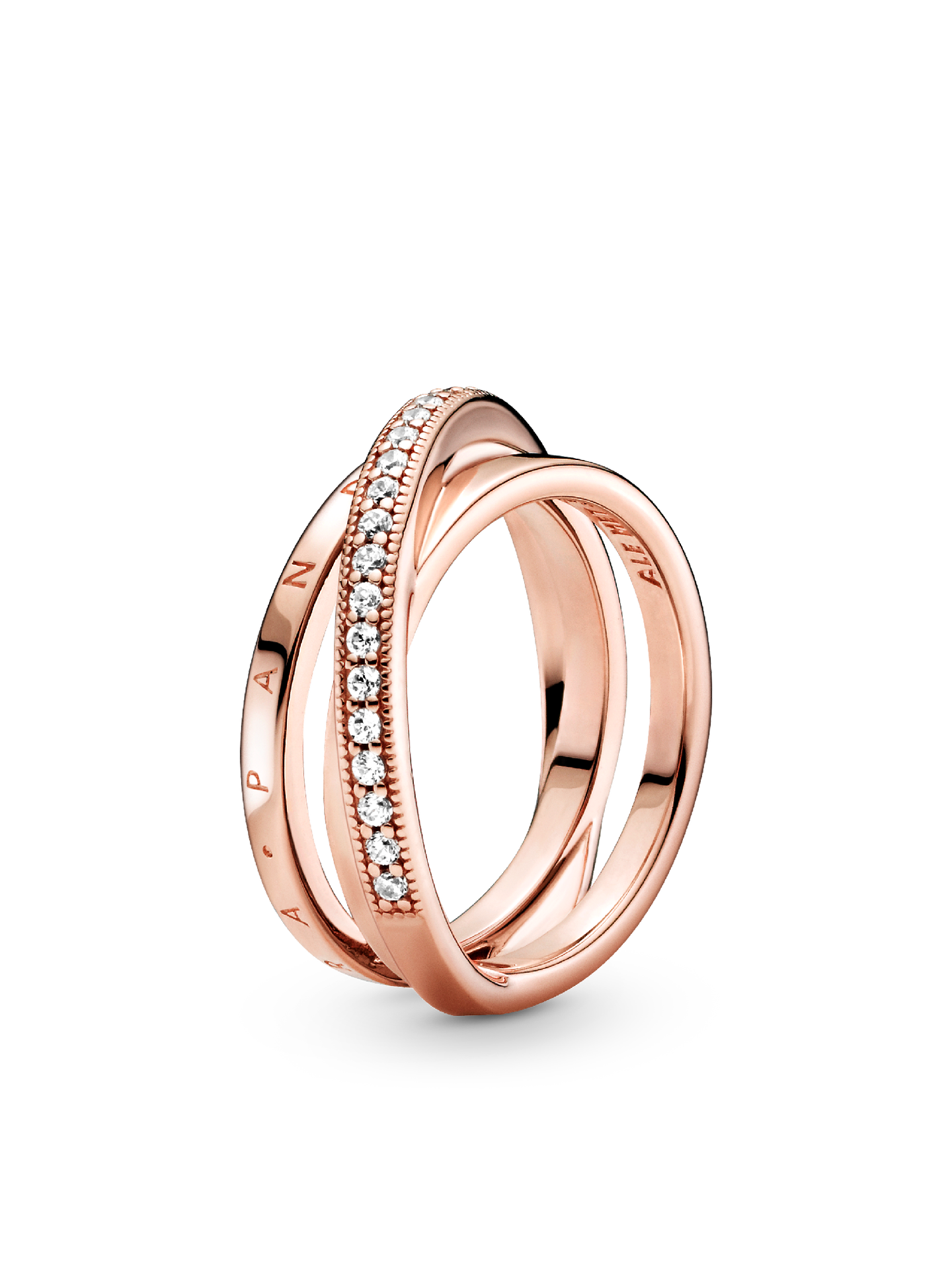 Женское кольцо Pandora Crossover Pavé Triple Band, Rose gold plated, цвет: Покрытие розовым золотом — фото 1