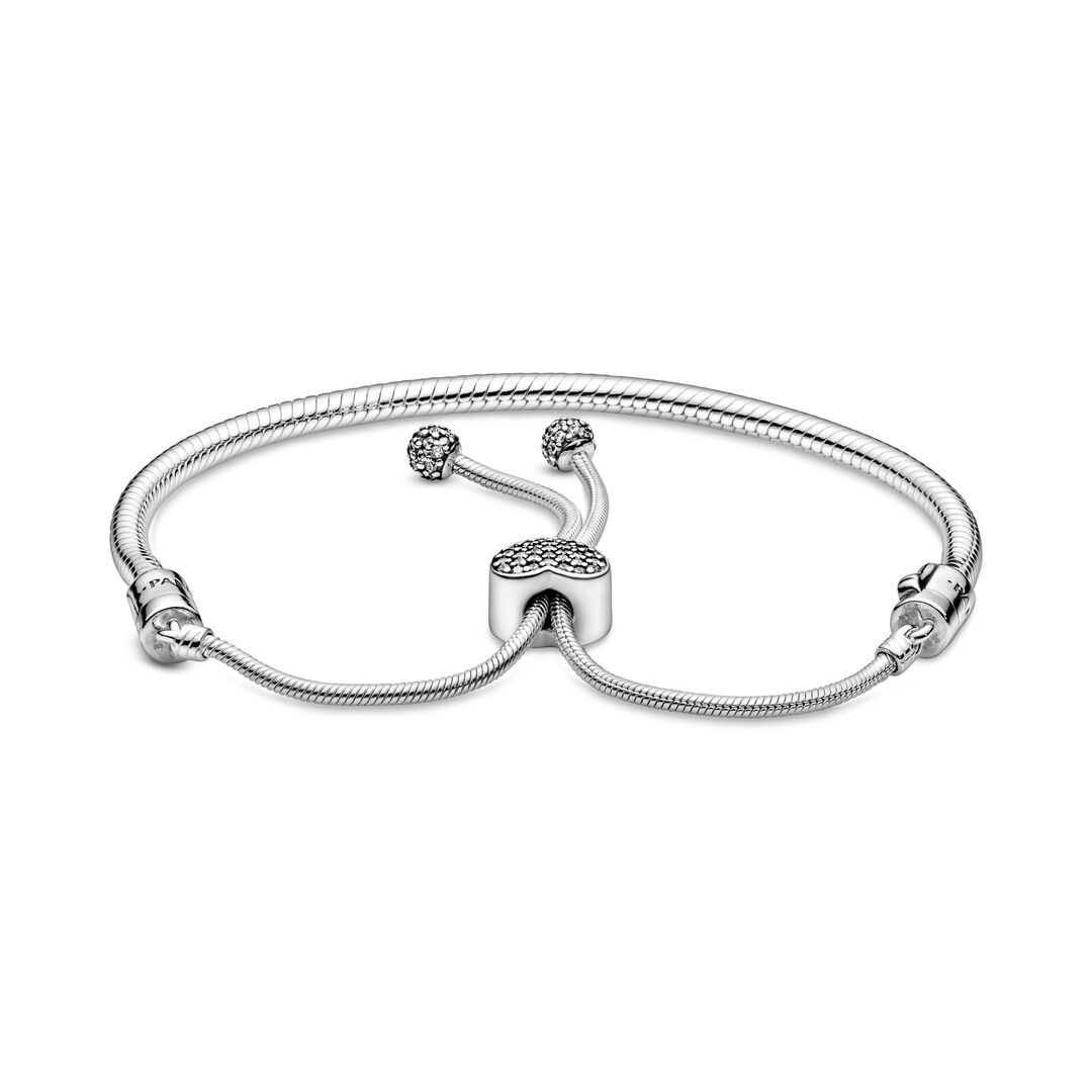 FINAL SALE - Pandora Moments Pavé Heart Clasp Snake Chain Slider Bracelet
