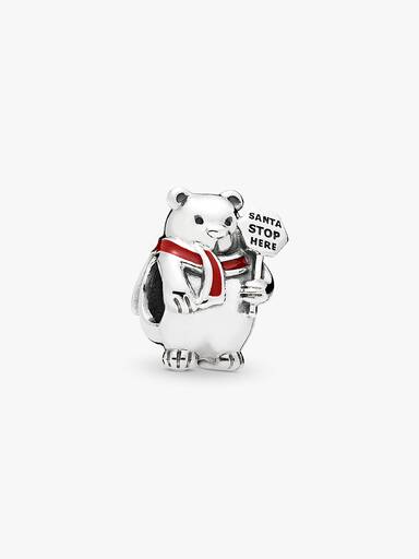 FINAL SALE - Christmas Polar Bear Charm, Berry Red Enamel