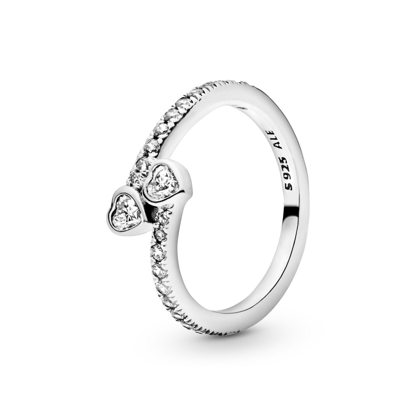 Женское кольцо Pandora Two Sparkling Hearts, цвет: Серебро — фото 2
