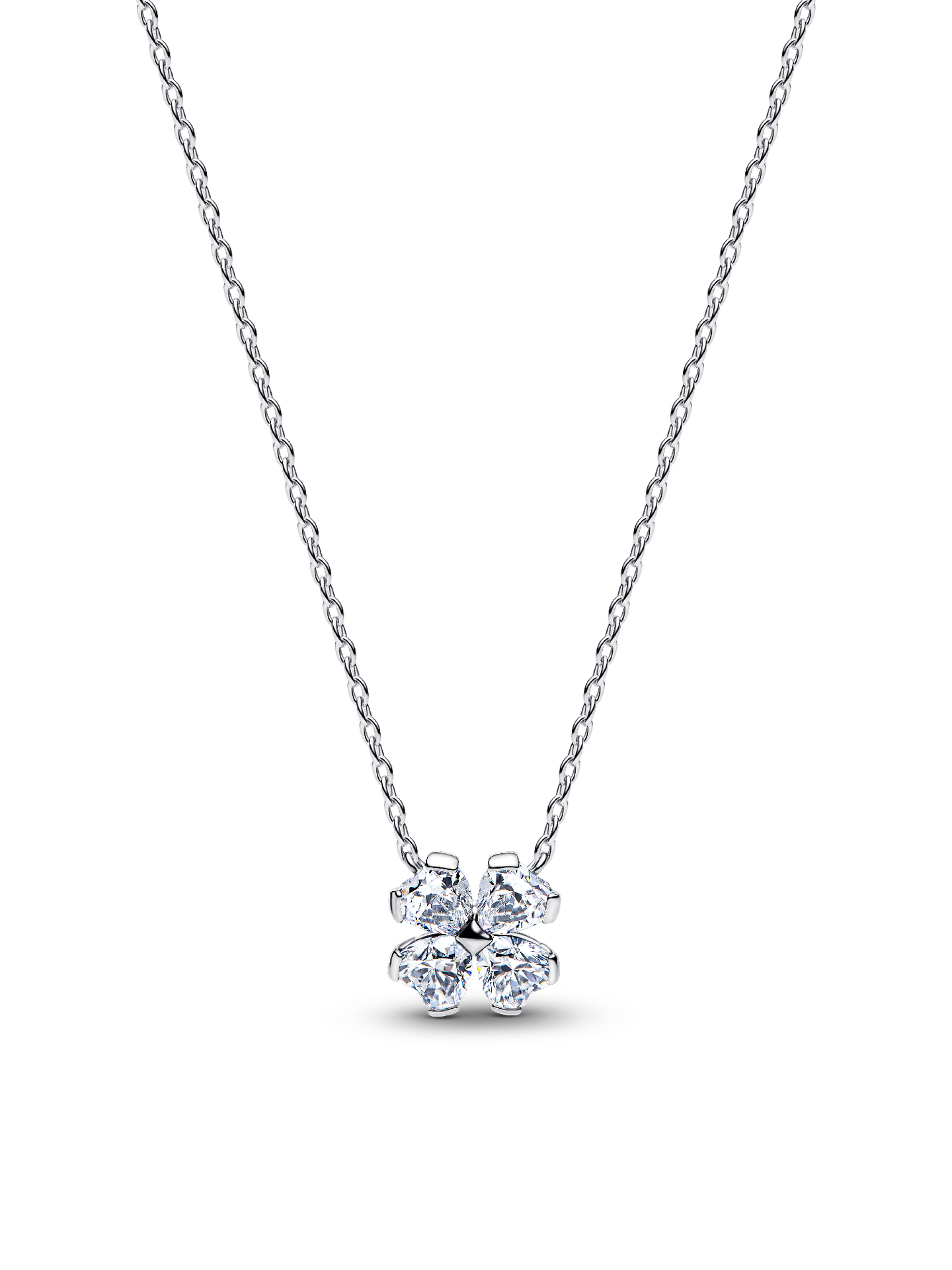 Женское колье Pandora Sparkling Lucky Clover Pendant, цвет: Серебро — фото 1