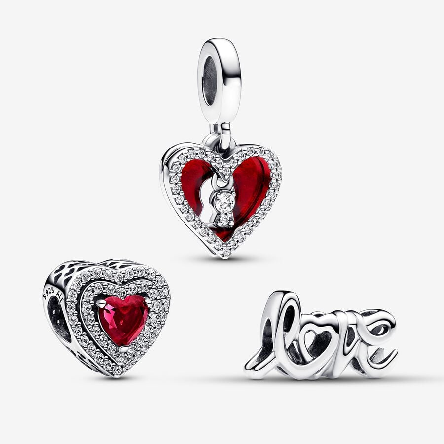 Sparkling Red Heart Dangle Charm Trio image number 0