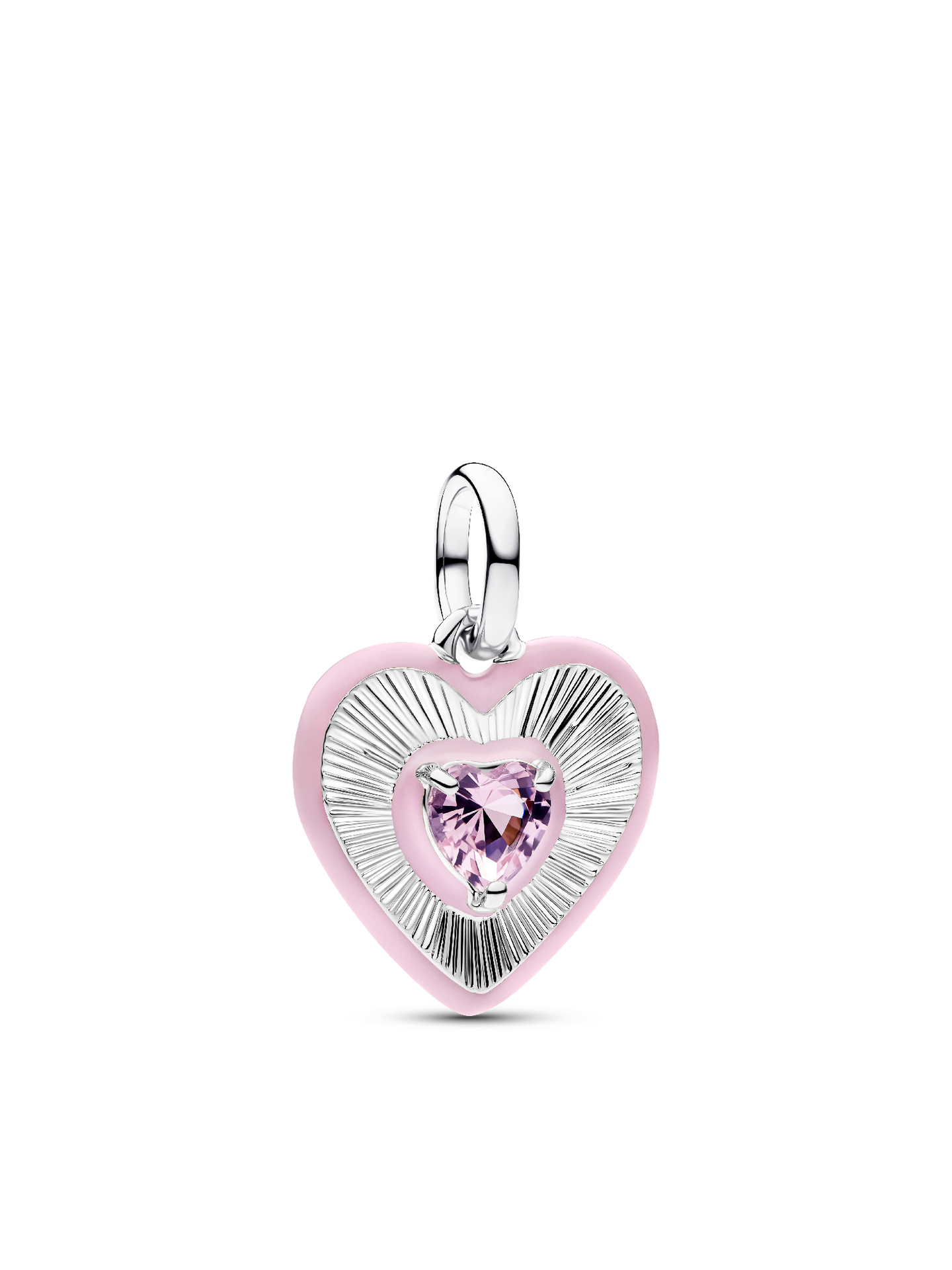 Женский шарм Pandora Radiating Pink Heart Medallion Charm, цвет: Серебро — фото 1