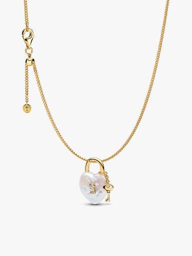 Baroque Pearl Padlock Charm Necklace set