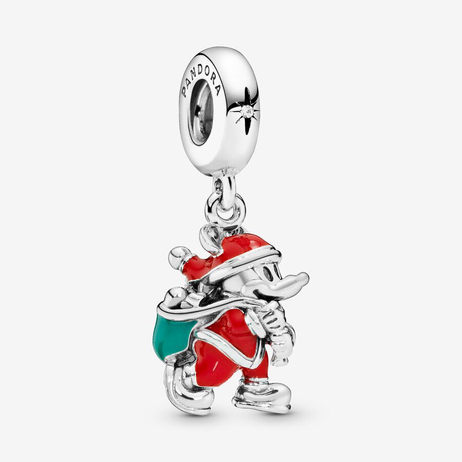 FINAL SALE - Disney, Santa Mickey & Gift Bag Dangle Charm, Red & Green Enamel image number 0