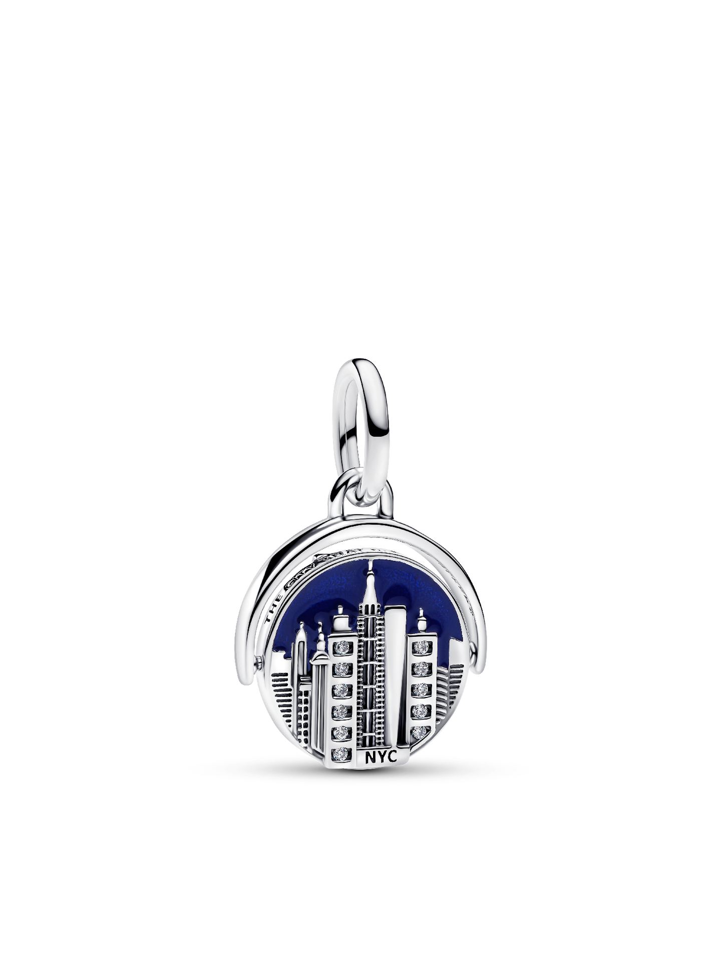 Женский шарм Pandora Spinnable New York Skyline Dangle Charm, цвет: Серебро — фото 1