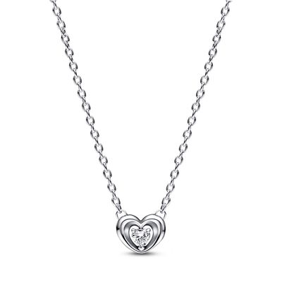 Radiant Heart & Floating Stone Pendant Collier Necklace