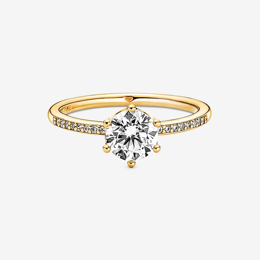 Clear Sparkling Crown Solitaire Ring, Sterling silver