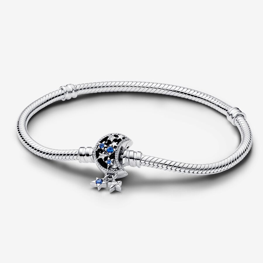 Pandora Moments Sparkling Moon Clasp Snake Chain Bracelet, Sterling silver