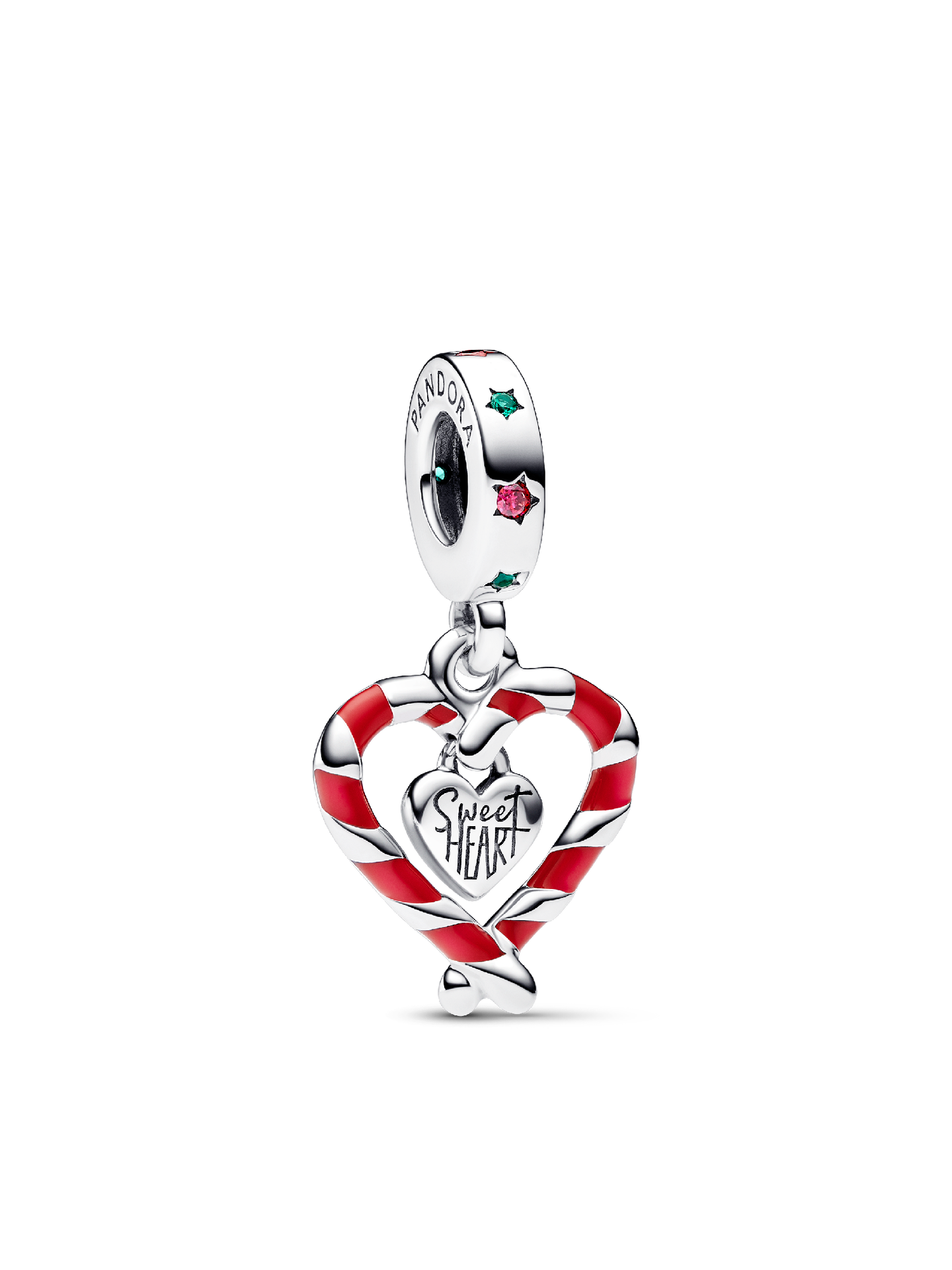 Женский шарм Pandora Double Candy Cane Heart Christmas Dangle Charm, цвет: Серебро — фото 1