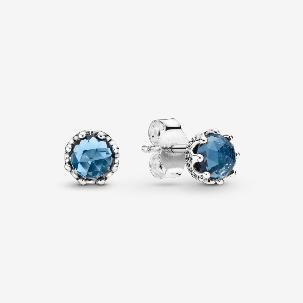 Blue Sparkling Crown Stud Earrings