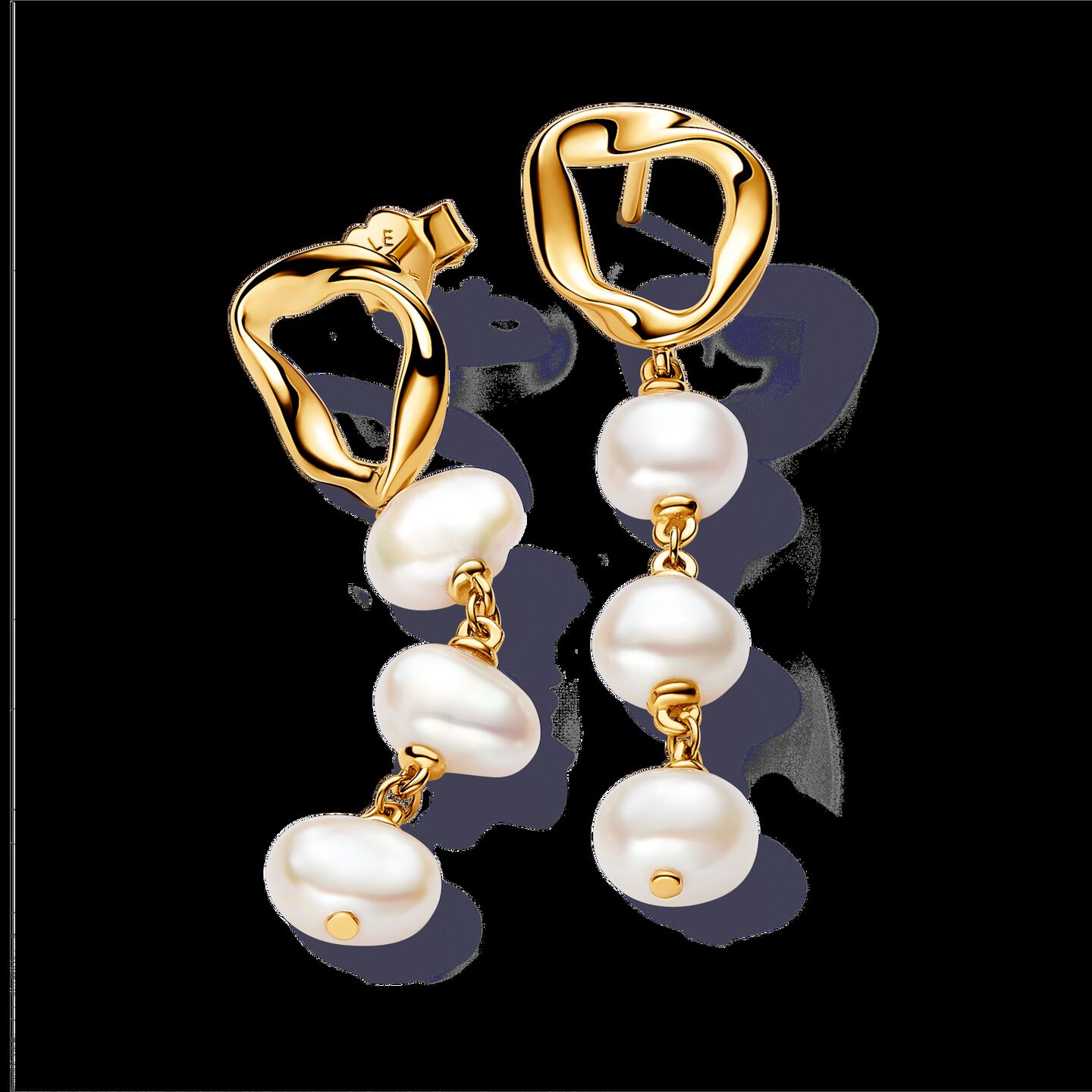 Женские серьги Pandora Organically Shaped Circle & Baroque Treated Freshwater Cultured Pearls Drop, цвет: Позолоченный — фото 2