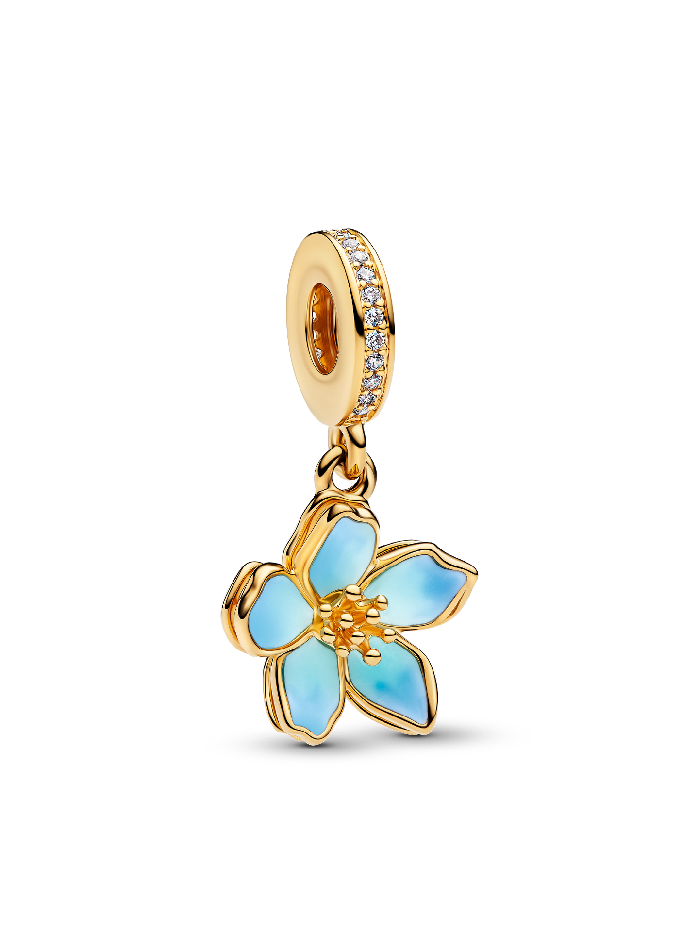 Женский шарм Pandora Blue Blossom Dangle Charm, цвет: Позолоченный