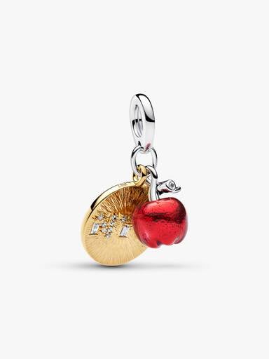 Apple & Engravable Round Tag Double Dangle Charm