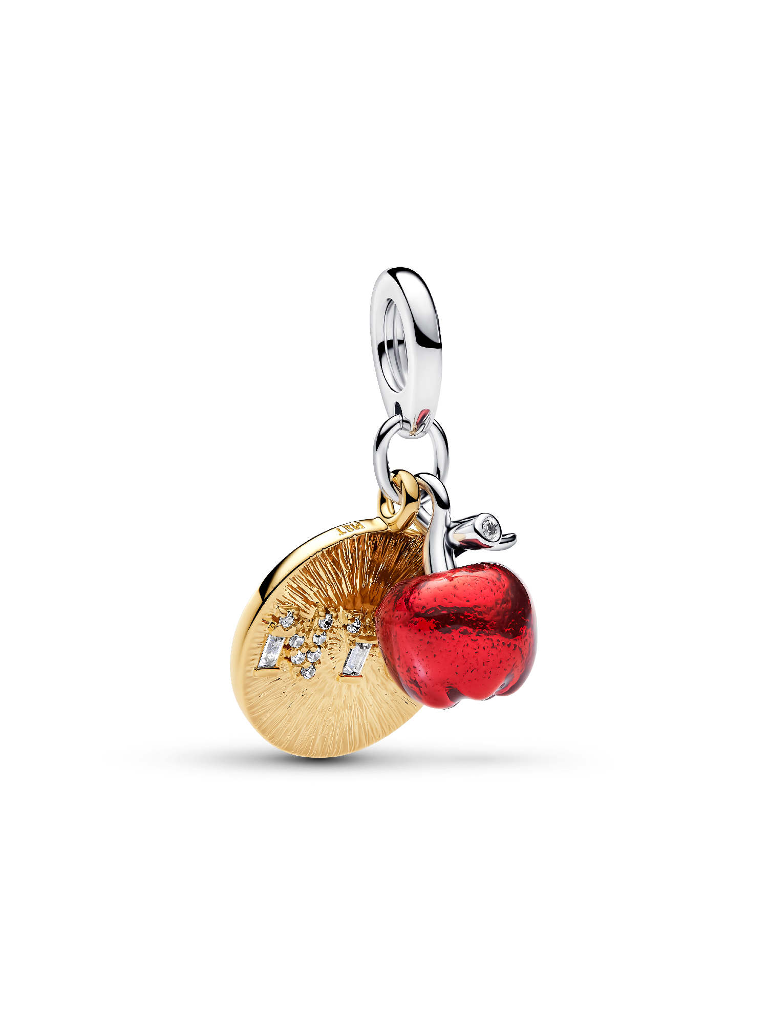Apple & Engravable Round Tag Double Dangle Charm