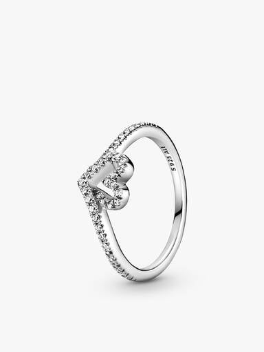 Sparkling Wishbone Heart Ring Set