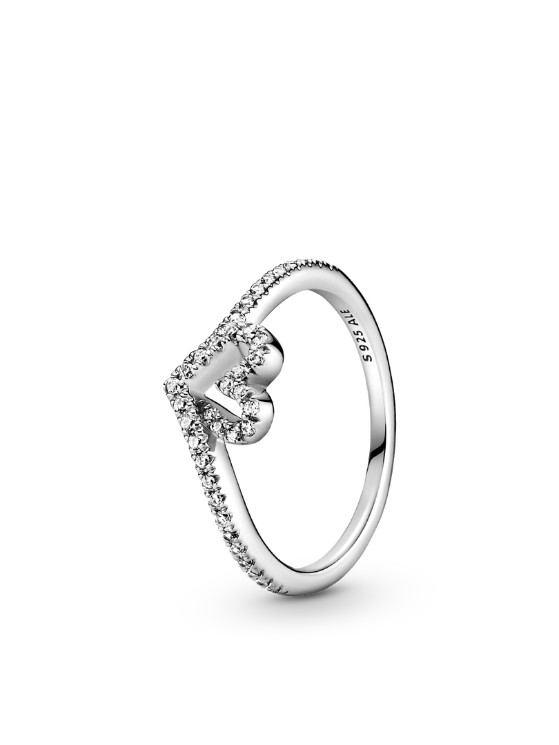 Sparkling Wishbone Heart Ring Set