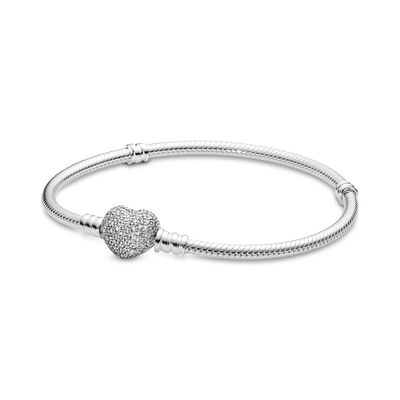 Pandora Moments Sparkling Heart Clasp Snake Chain Bracelet