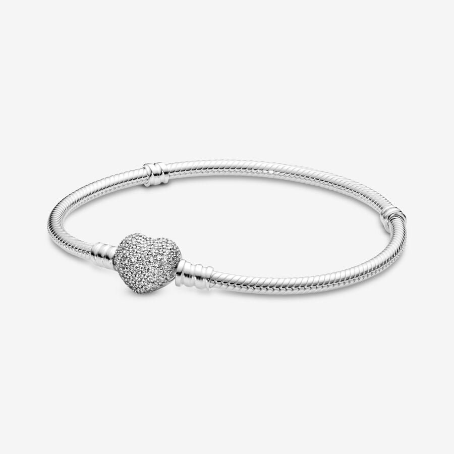 Pandora Moments Sparkling Heart Clasp Snake Chain Bracelet image number 0