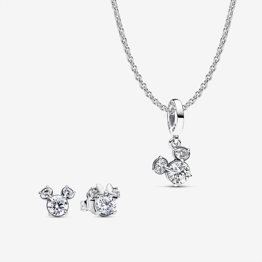 Disney Mickey Mouse Sparkling Head Silhouette Pendant Necklace and Earring Set  image number 0