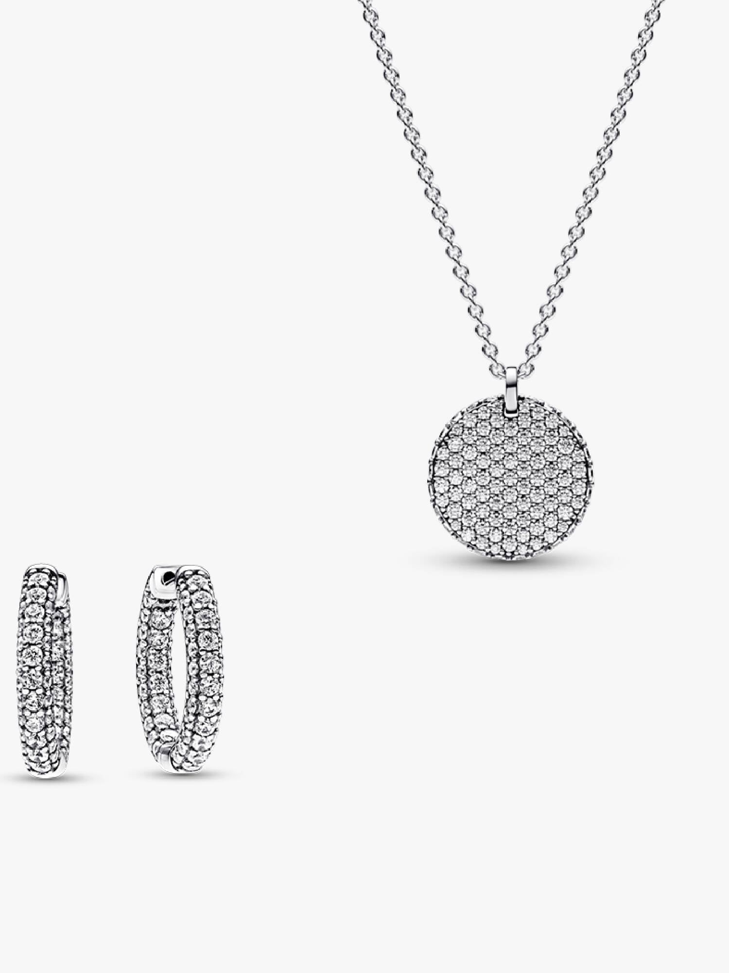Pavé Round Necklace and Hoop Earrings Set