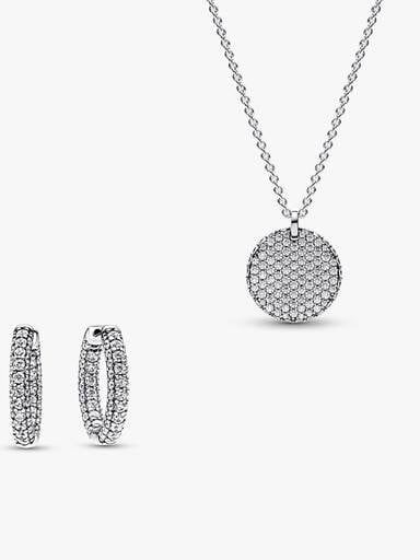 Pavé Round Necklace and Hoop Earrings Set