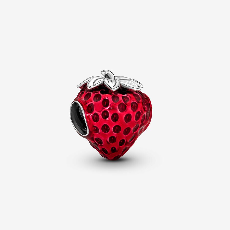 Seeded Strawberry Fruit Charm, Sterling silver