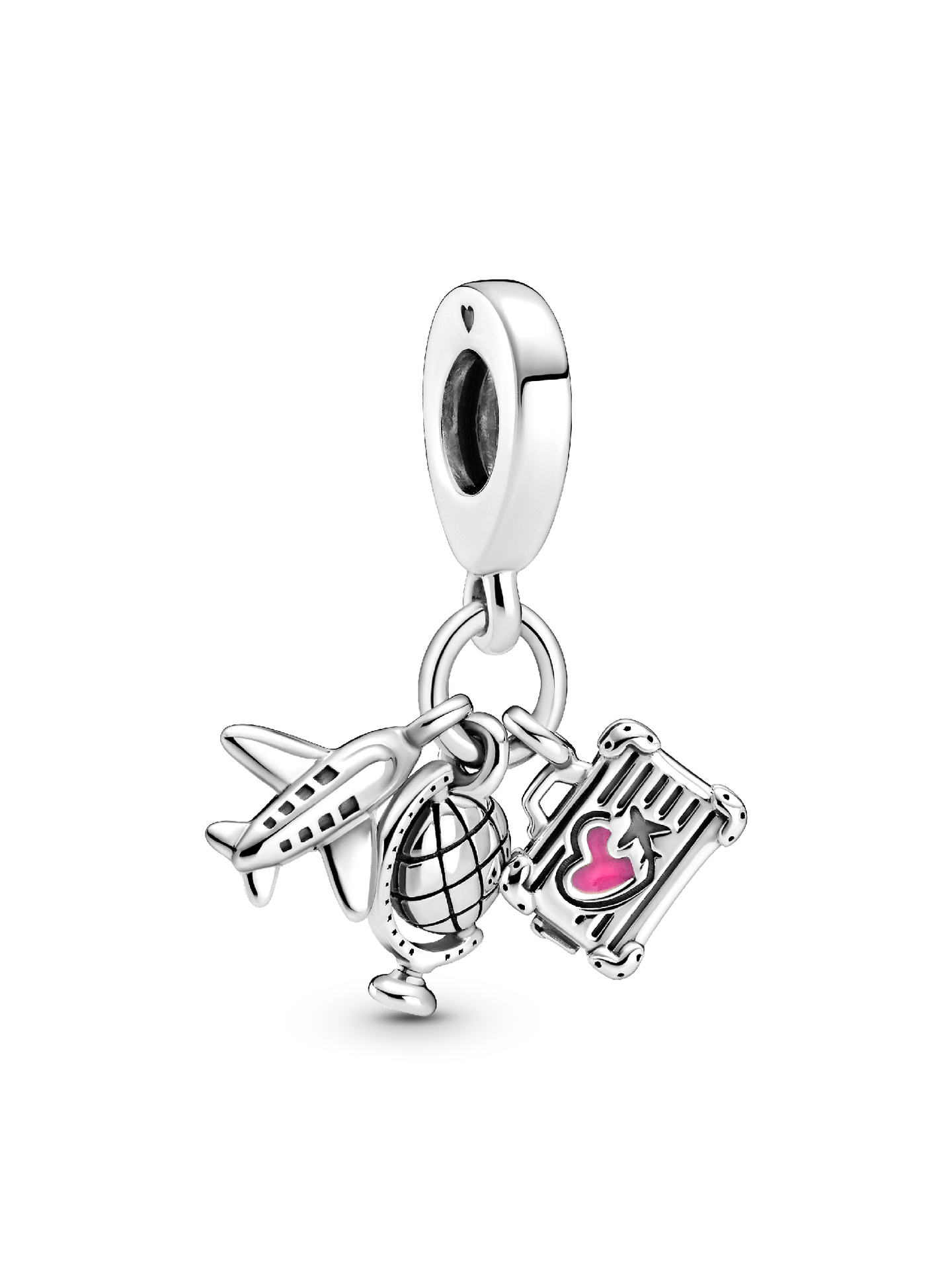 Женские чемоданы Pandora Airplane, Globe & Suitcase Dangle Charm, цвет: Серебро — фото 1