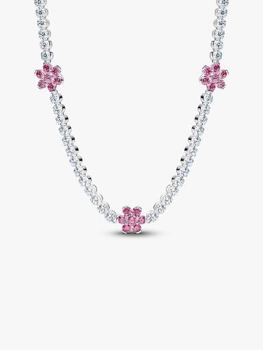 Pink Flower Tennis Necklace