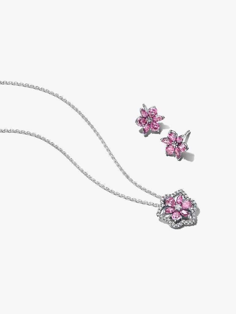 Herbarium Sparkling Pink Flower Jewelry Gift Set