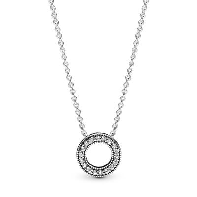 Pavé and Logo Circle Necklace and Earring Set