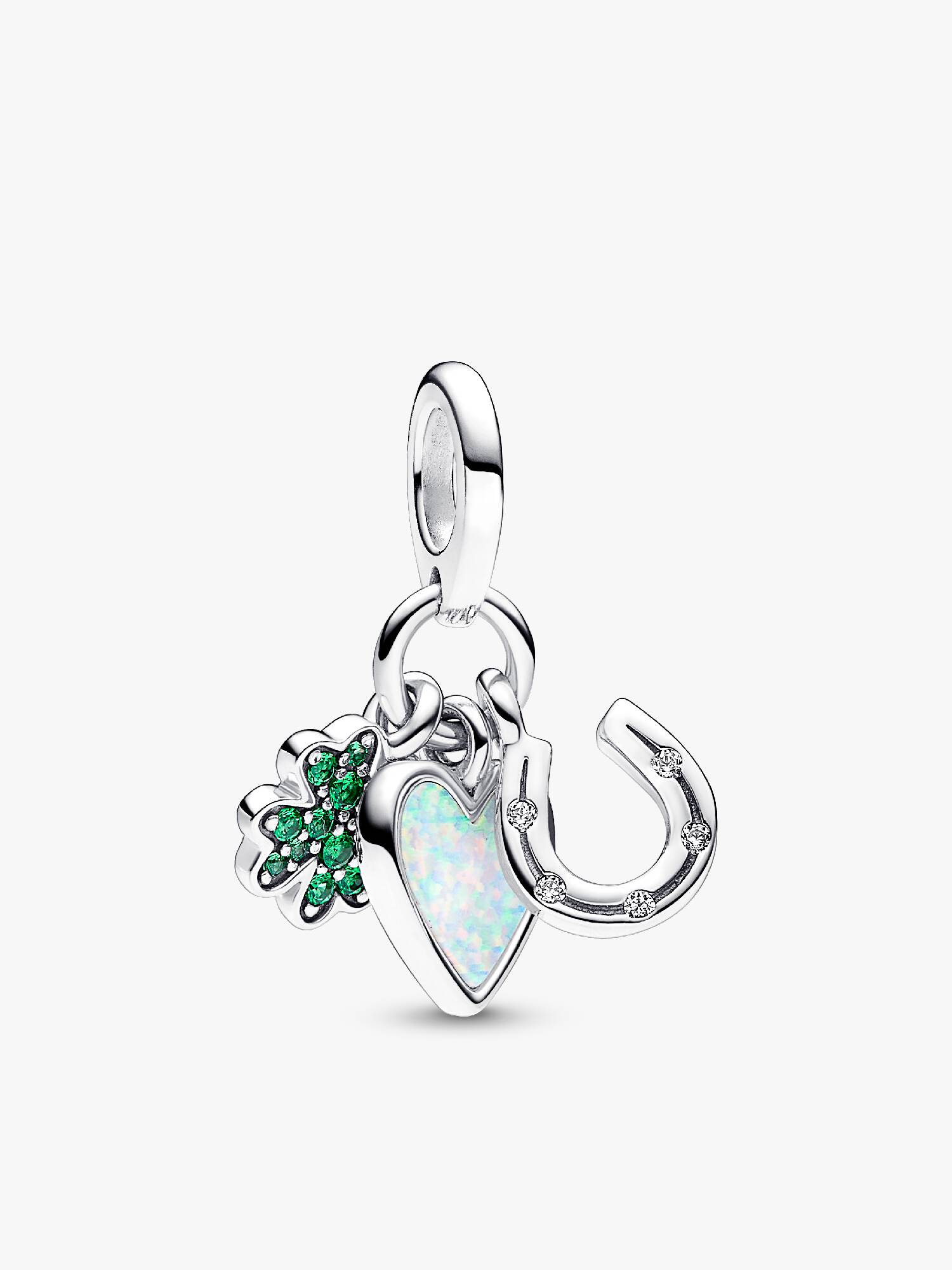 FINAL SALE - Four Leaf Clover, Heart and Horseshoe Triple Dangle Charm