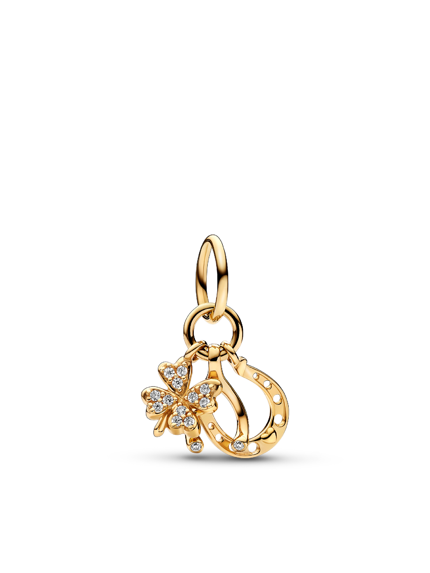 Женские украшения Pandora Lucky Clover, Wishbone & Horseshoe Dangle Charm, цвет: Золотой — фото 1