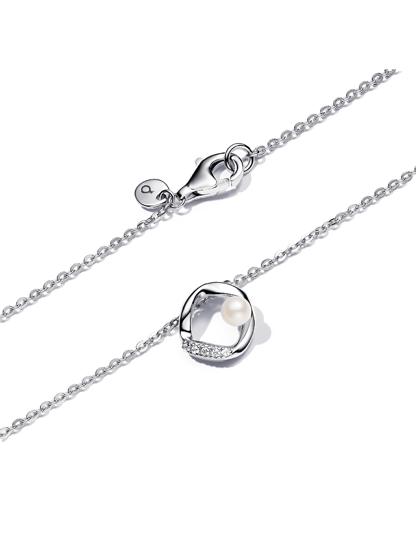 Organically Shaped Pavé Circle & Treated Freshwater Cultured Pearl Collier Necklace