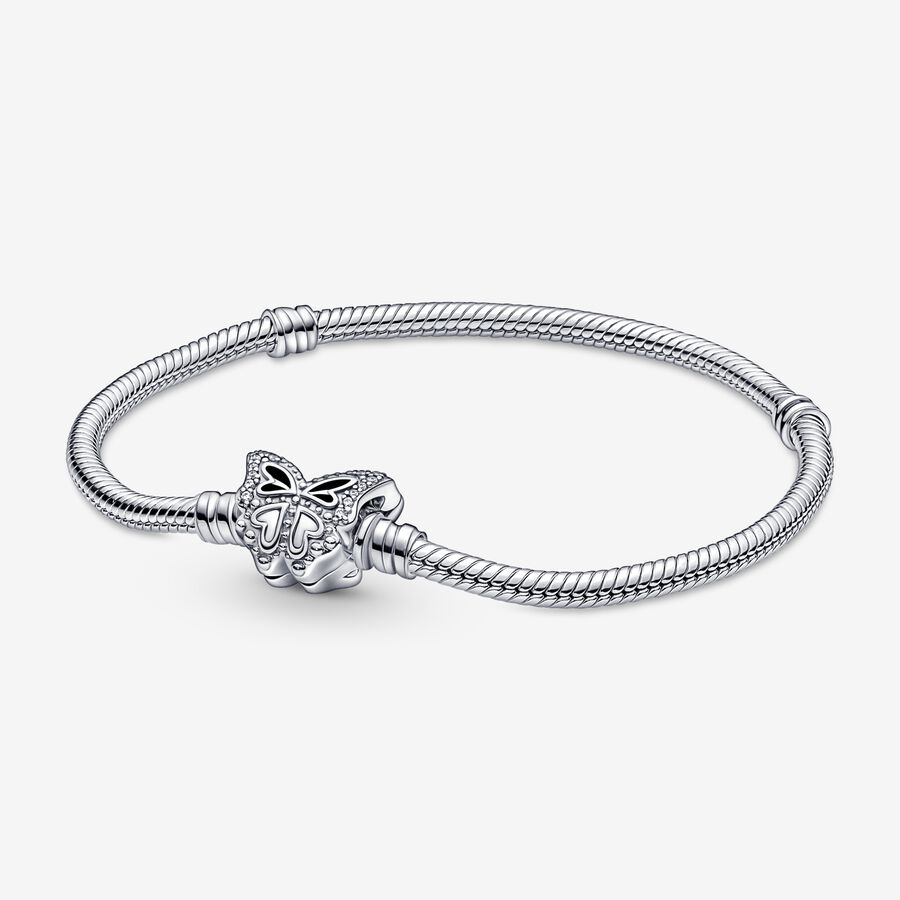Pandora Moments Butterfly Clasp Snake Chain Bracelet, Sterling silver