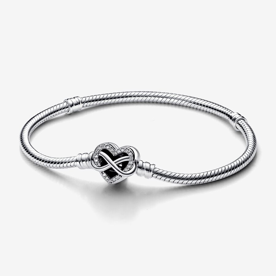 Pandora Moments Sparkling Infinity Heart Clasp Snake Chain Bracelet image number 0