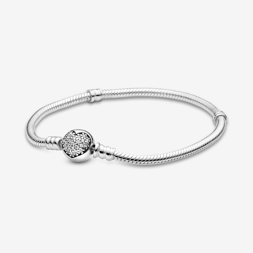 Pandora Moments Sparkling Heart Clasp Snake Chain Bracelet ...