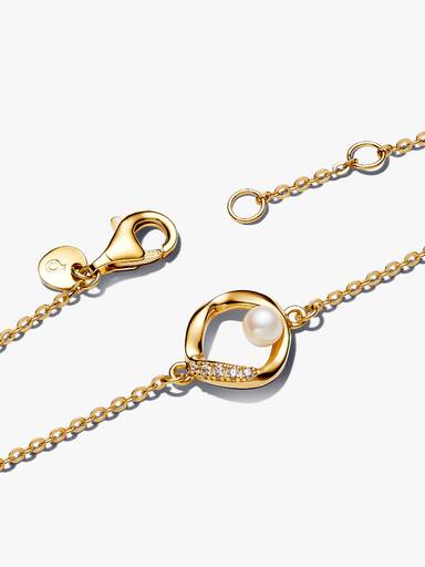 Organically Shaped Pavé Circle & Treated Freshwater Cultured Pearl Bracelet