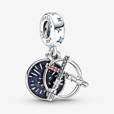 Star Wars Lightsaber Double Dangle Charm, Sterling Silver, Multi, Cubic Zirconia, Crystals - PANDORA - #799252C01