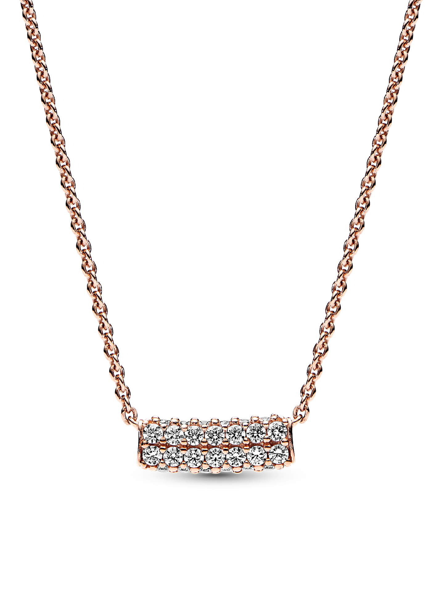 Женское колье Pandora Timeless Pavé Double-row Bar Collier, цвет: Покрытие розовым золотом — фото 1