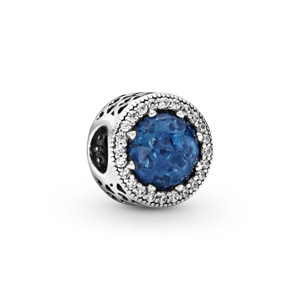 Radiant Hearts Charm with Blue Crystal & Clear CZ