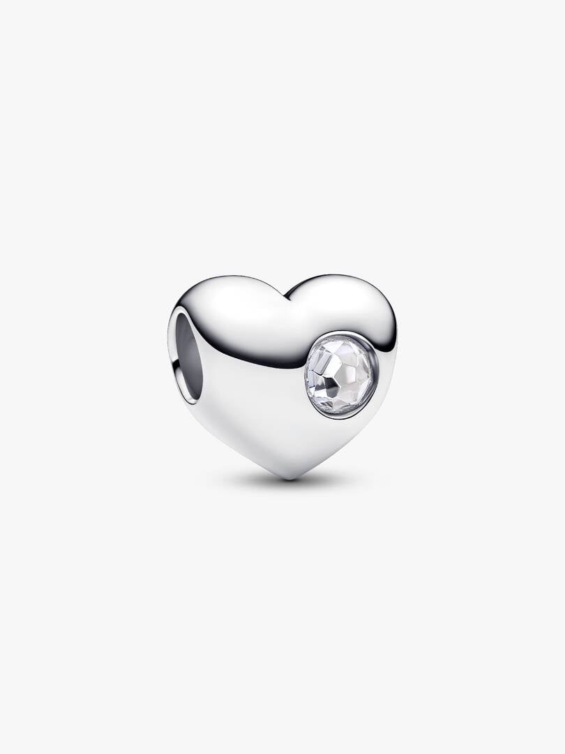 April Engravable Clear Stone Heart Charm