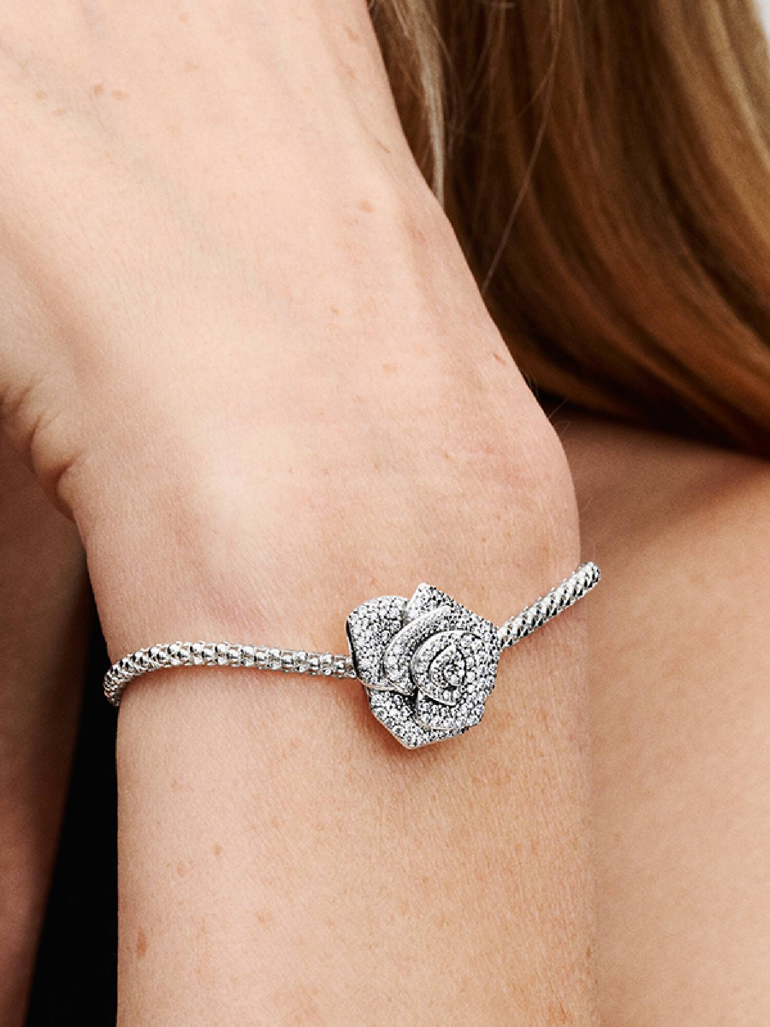 FINAL SALE - Sparkling Rose in Bloom Oversized Charm