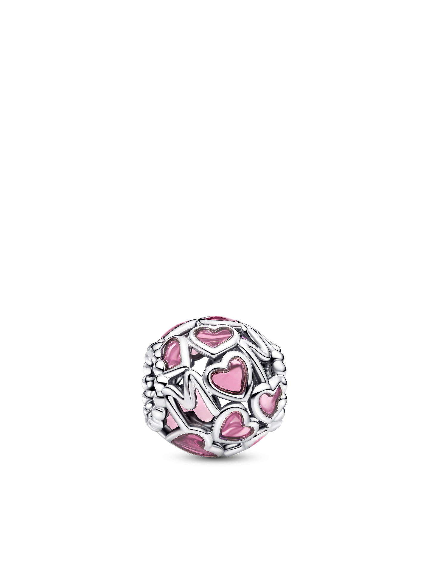 Женский шарм Pandora Pink Openwork Hearts Mom Charm, цвет: Серебро — фото 1
