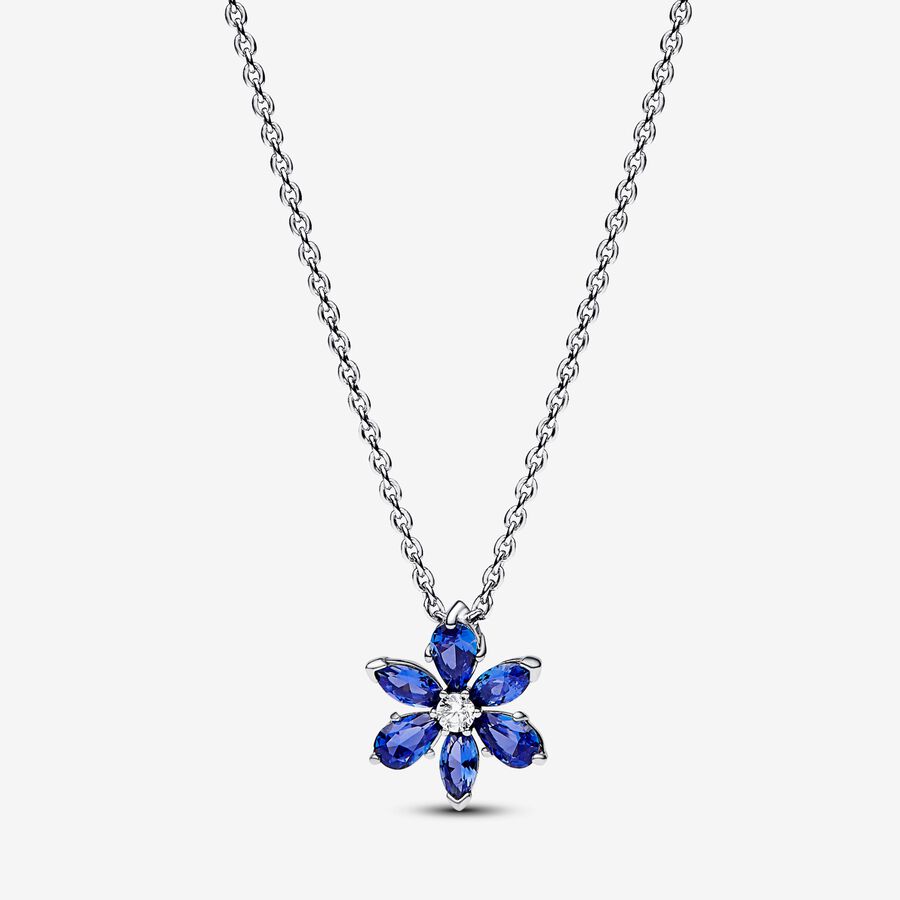 Flower Blue Sapphire Pendant, White Gold Chain