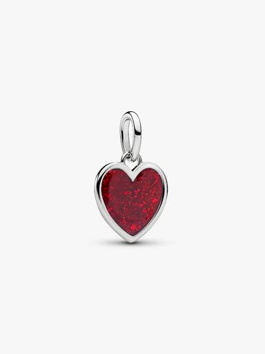 Engravable Red Heart Dangle Charm, Platinum Plated
