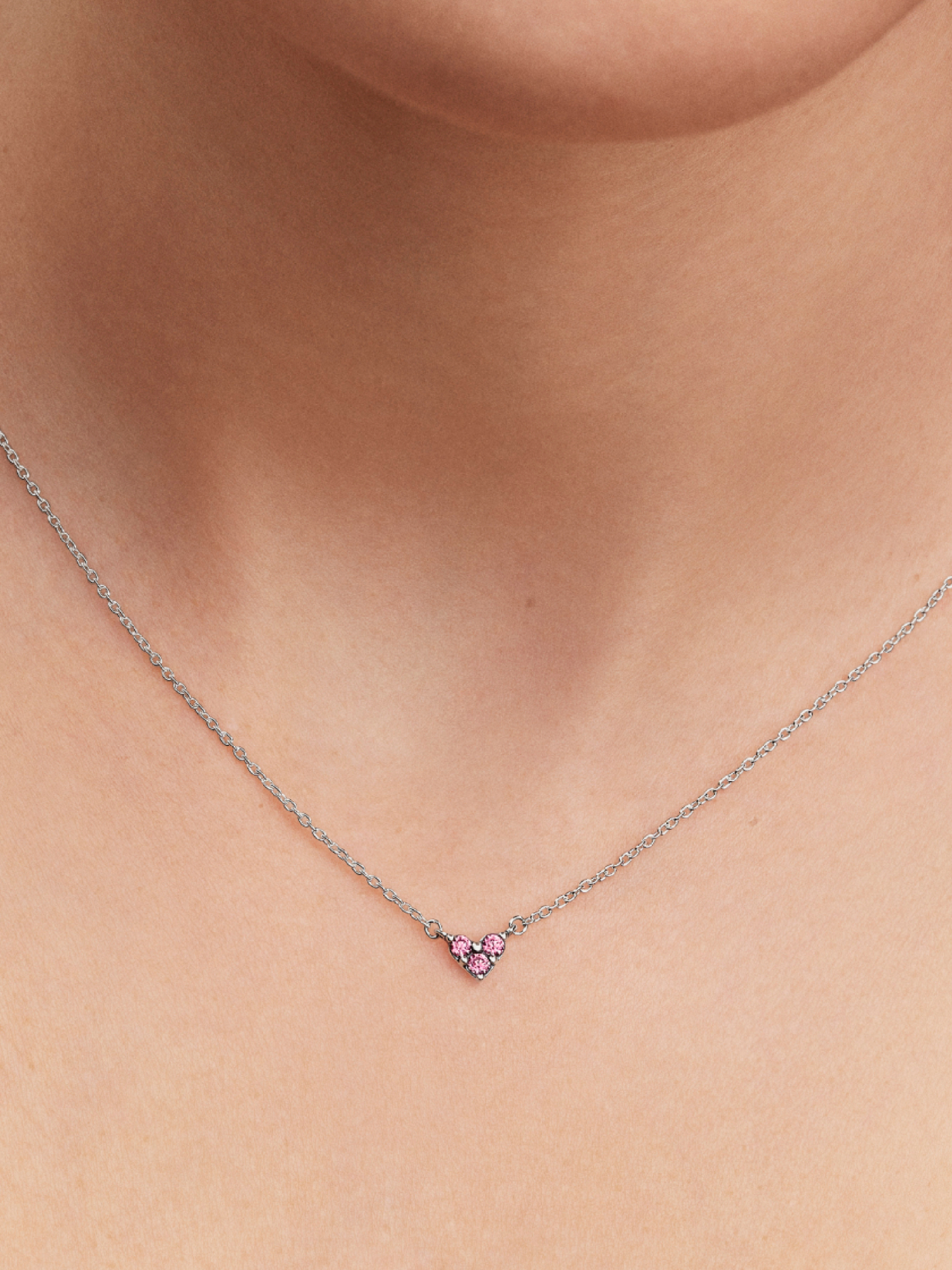 Женское колье Pandora Triple Stone Pink Heart Collier, цвет: Серебро — фото 3