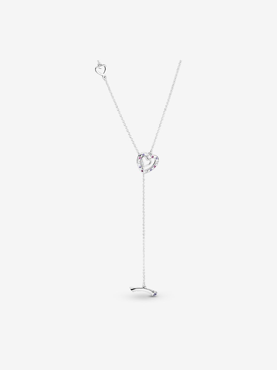 Bright Hearts Necklace, Royal Purple & Lilac Crystals & Clear CZ