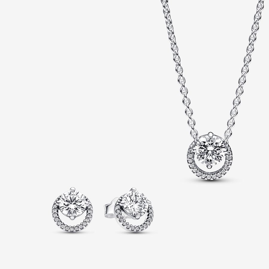 Sparkling Round Halo Necklace and Earring Set image number 0