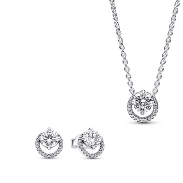 Sparkling Round Halo Necklace and Earring Set